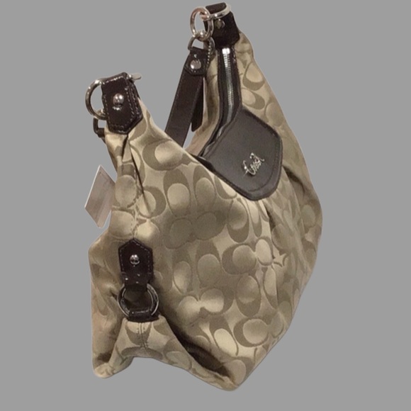 NWT COACH Khaki Ashley Signature Print Hobo Shoulder Bag with Mahogany Accents - Picture 4 of 16